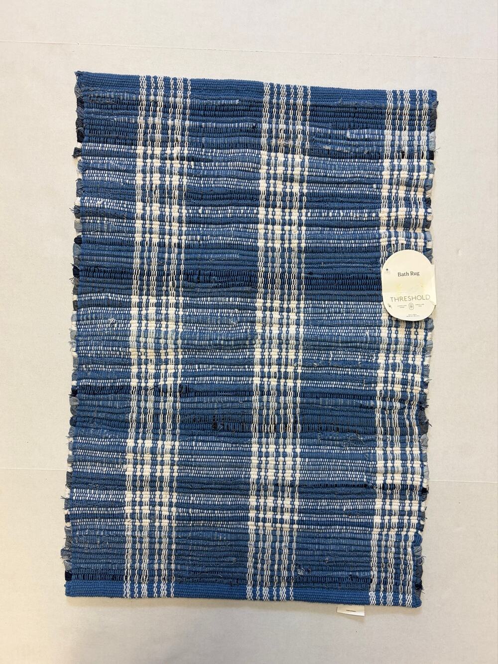 Threshold Blue Denim Plaid Bath Rug 20 x 30 Woven Accent Rug NEW